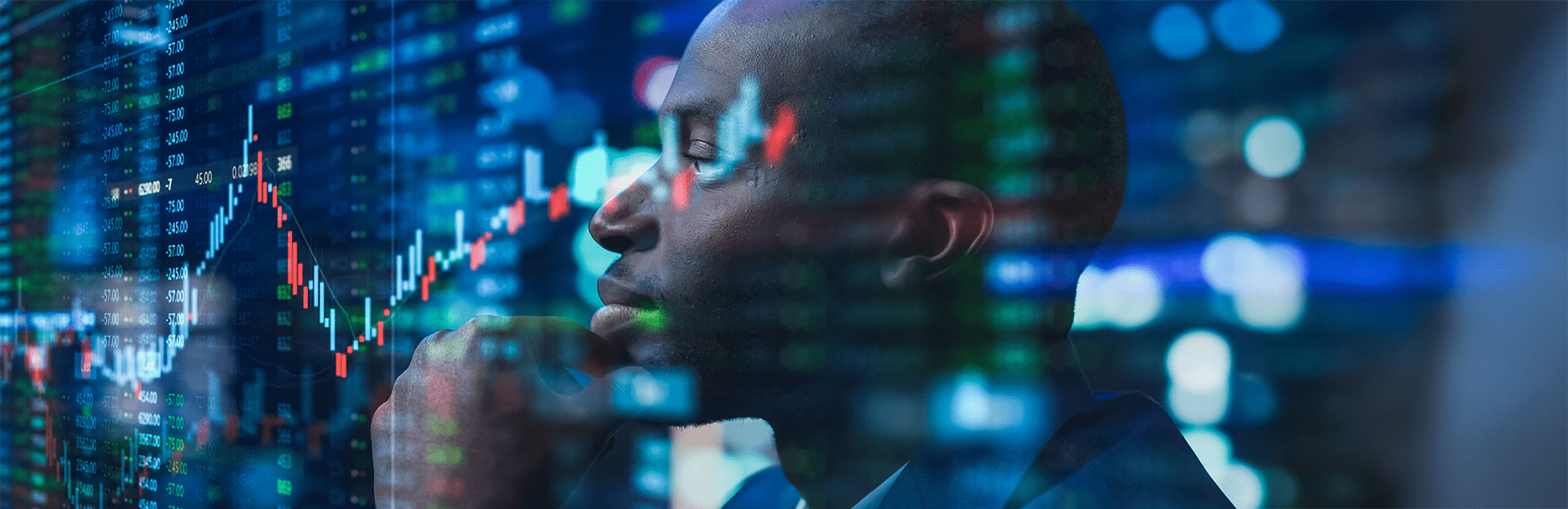 man looking at data to represent ai in finance